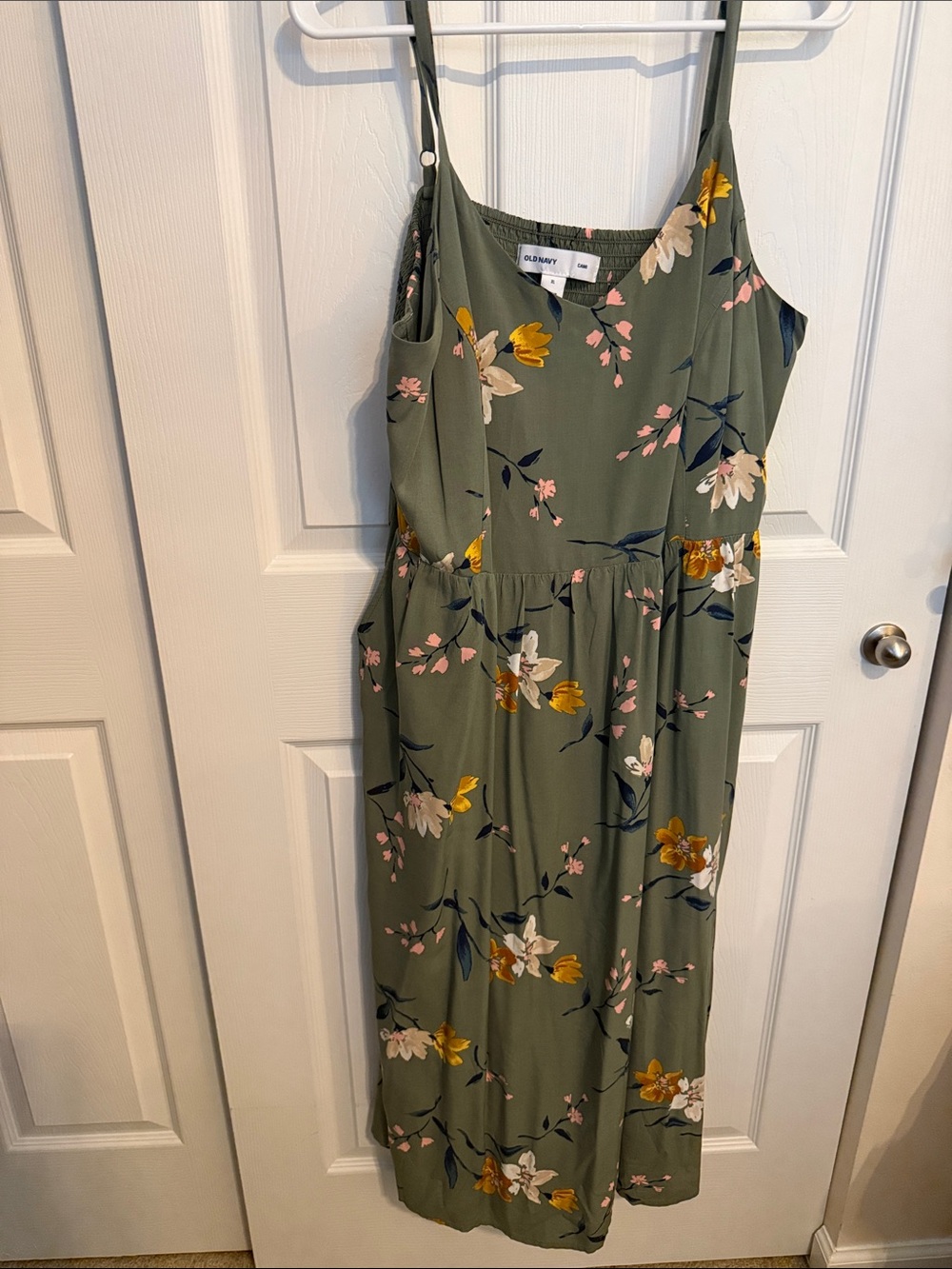 Old Navy Olive Green Floral Maxi Dress with Yellow and Cream Flowers